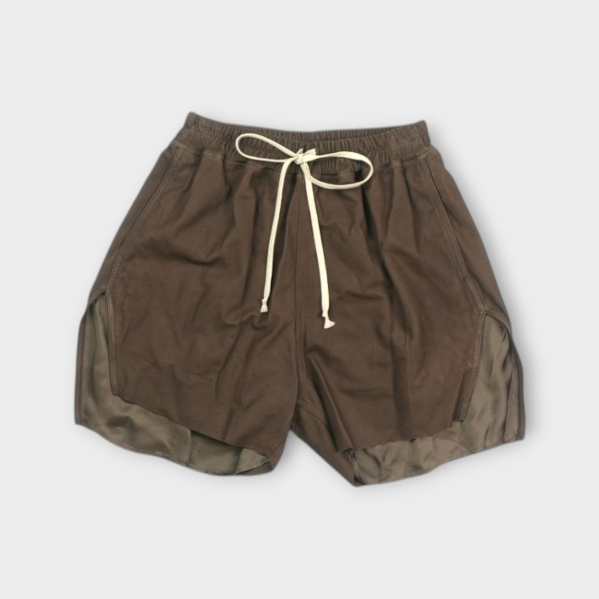 Rick Owens straight shorts side pockets subtle slit
