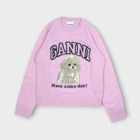 GANNI Graphic Wool Mix Poodle Crewneck