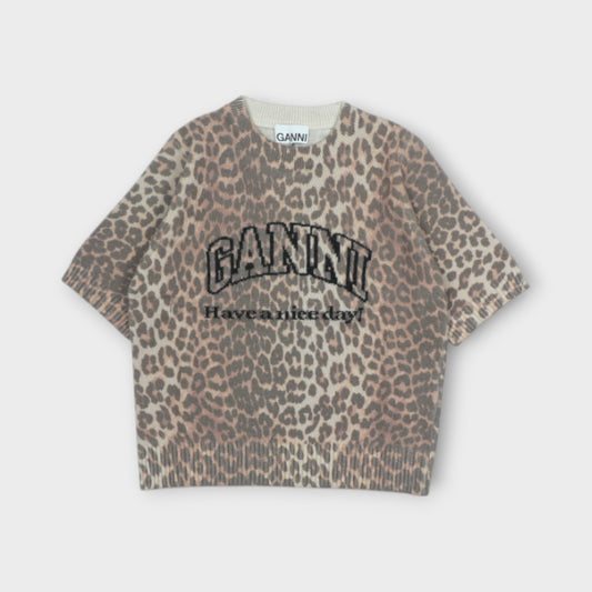 GANNI Graphic Wool Mix Printed Leopard T-shirt