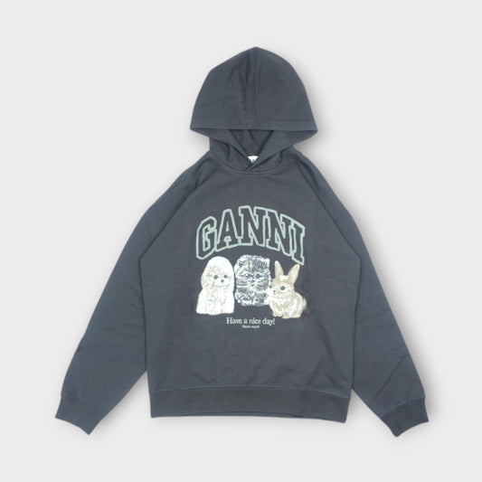 GANNI Isoli Oversize Animals Crop Hoodie