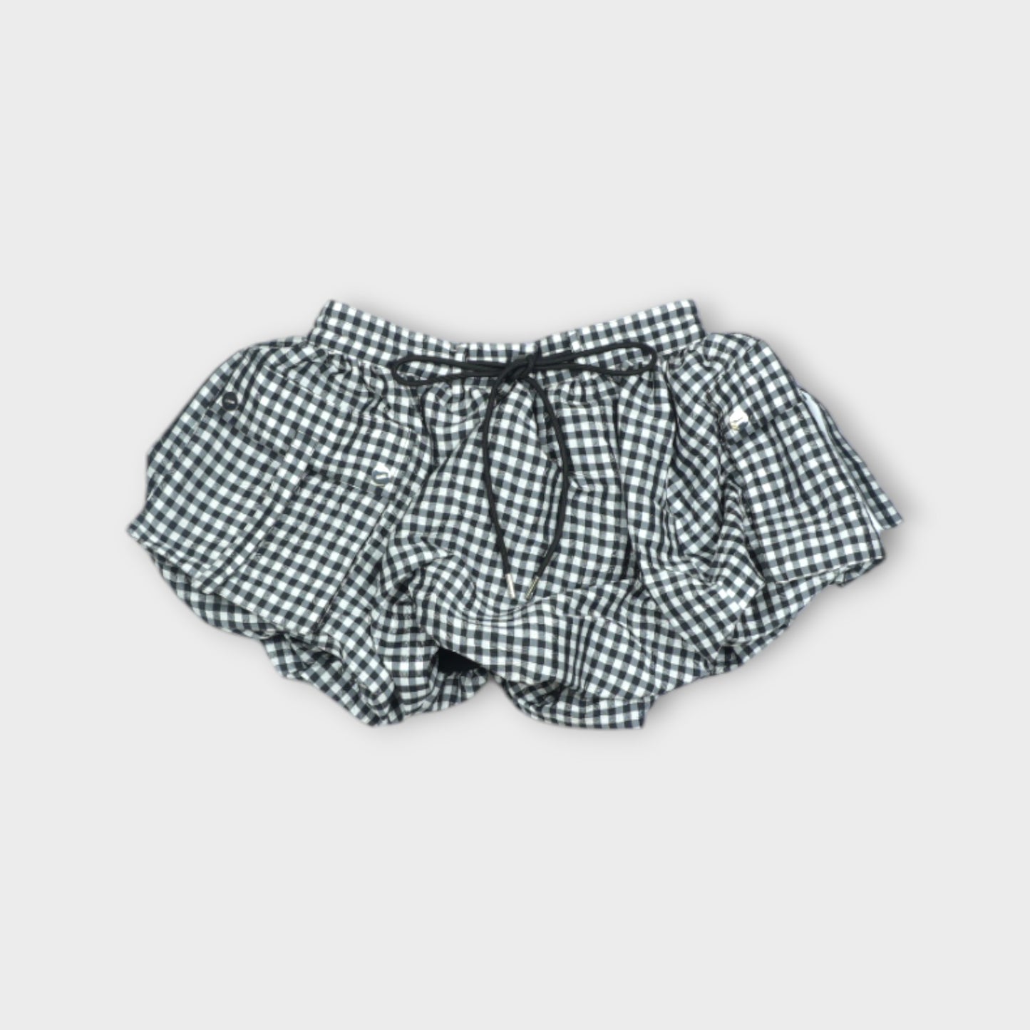 GANNI Crinkled Taffeta Check Mini Bubble Skirt