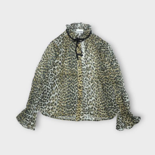 GANNI Printed Viscose Chifon Tie String Shirt