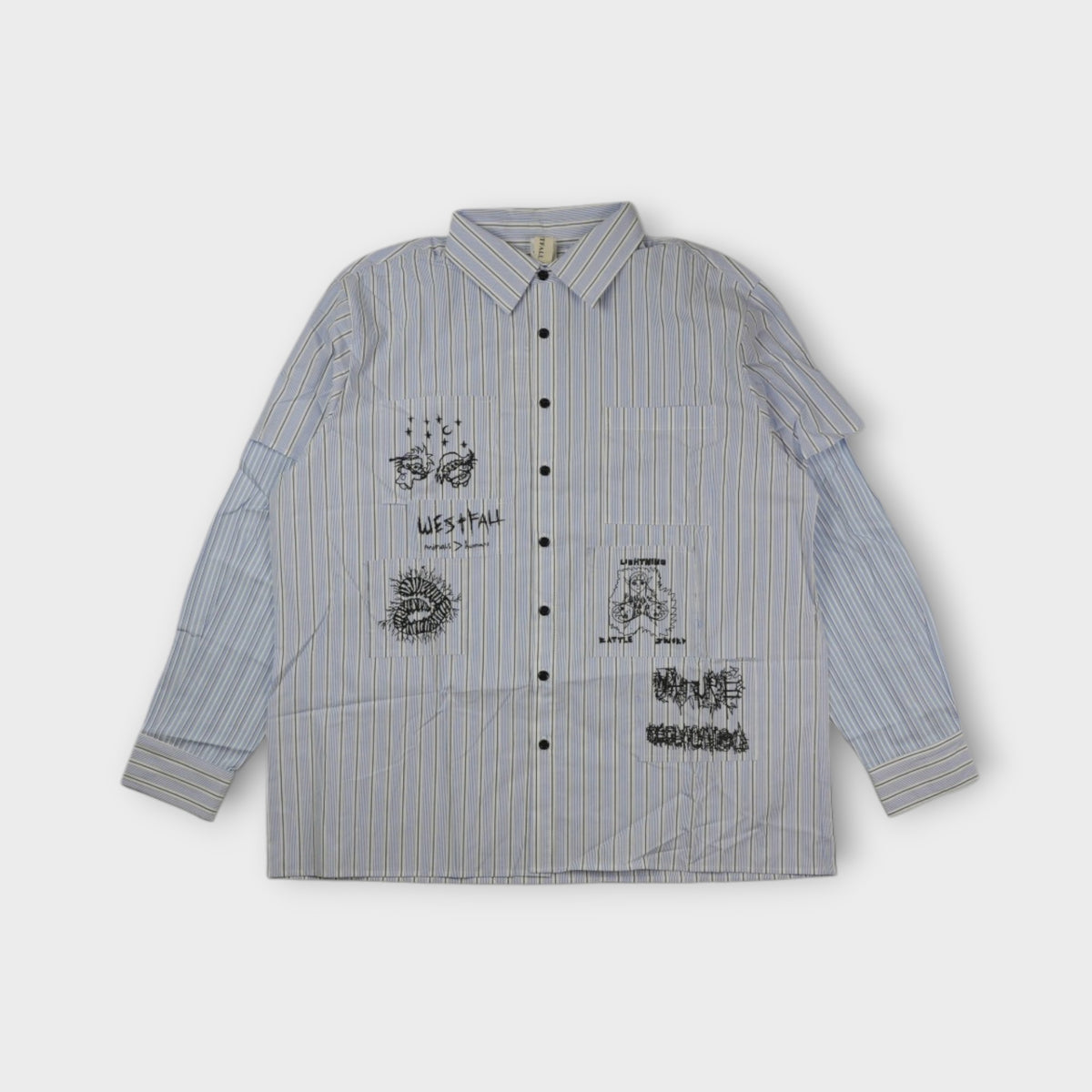 WESTFALL BUTTON DOWN SHIRT WITH PATCHES AND LAYERED SLEEVE