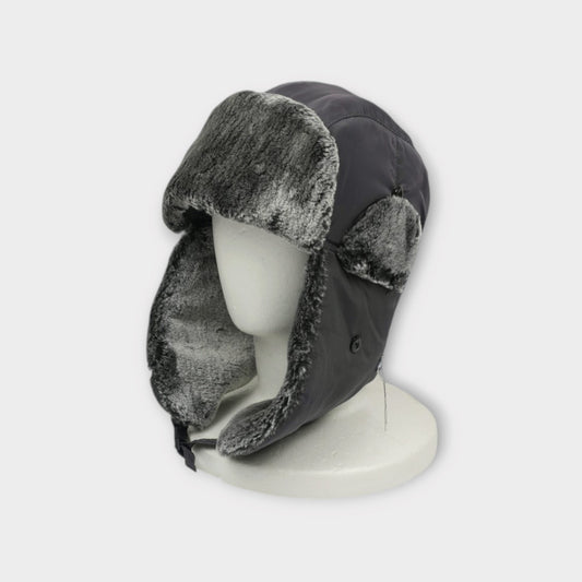 WESTFALL TRAPPER HAT WITH GREY FUR AND HAND-STITCHED PATCH