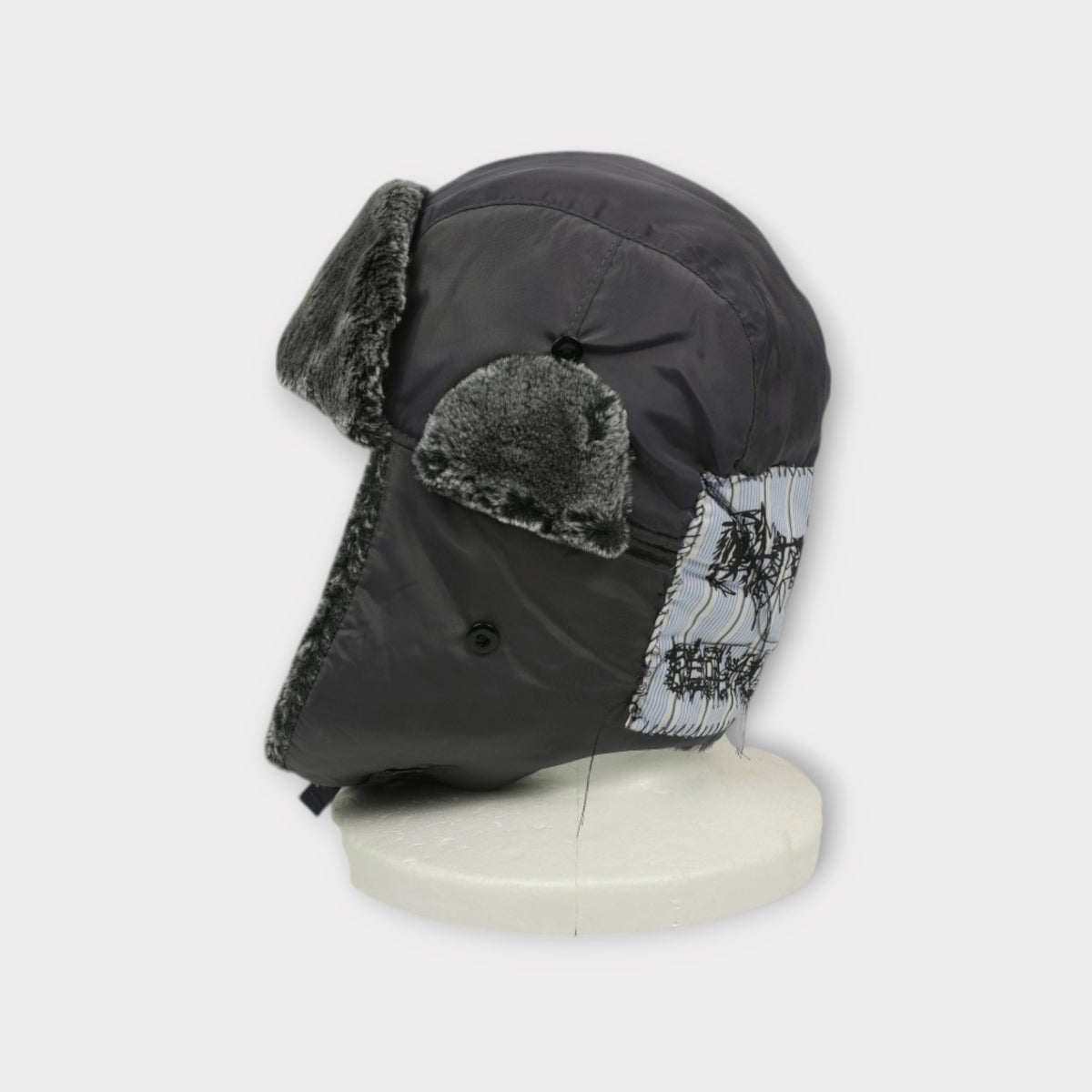 WESTFALL TRAPPER HAT WITH GREY FUR AND HAND-STITCHED PATCH