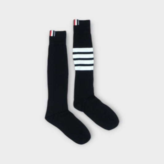 THOM BROWNE OVER THE CALF SOCKS W/ 4 BAR IN LIGHTWEIGHT COTTON
