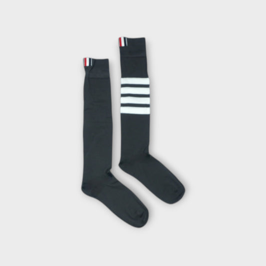 THOM BROWNE OVER THE CALF SOCKS W/ 4 BAR IN LIGHTWEIGHT COTTON