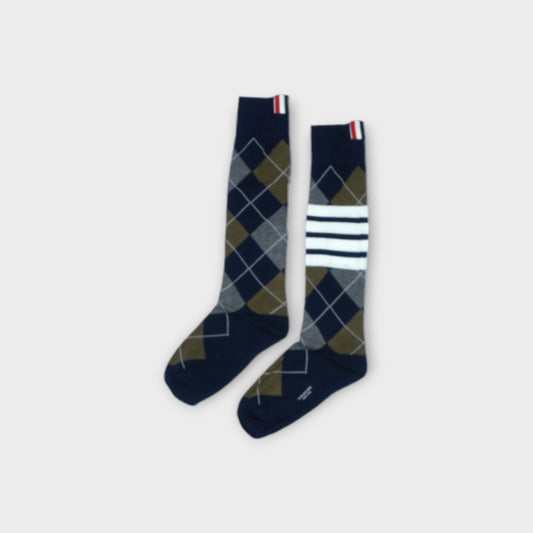 THOM BROWNE ARGYLE MID CALF SOCKS W/ 4BAR IN COTTON