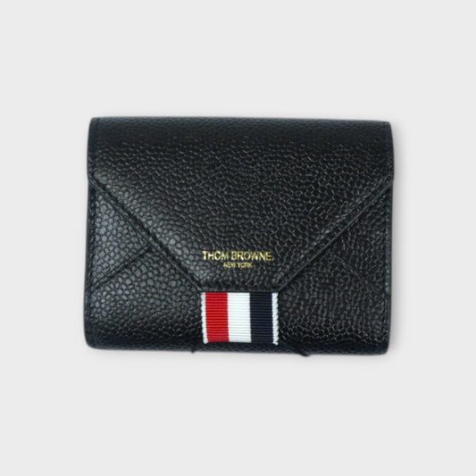 THOM BROWNE ENVELOP CARD CASE IN PEBBLE GRAIN LEATHER