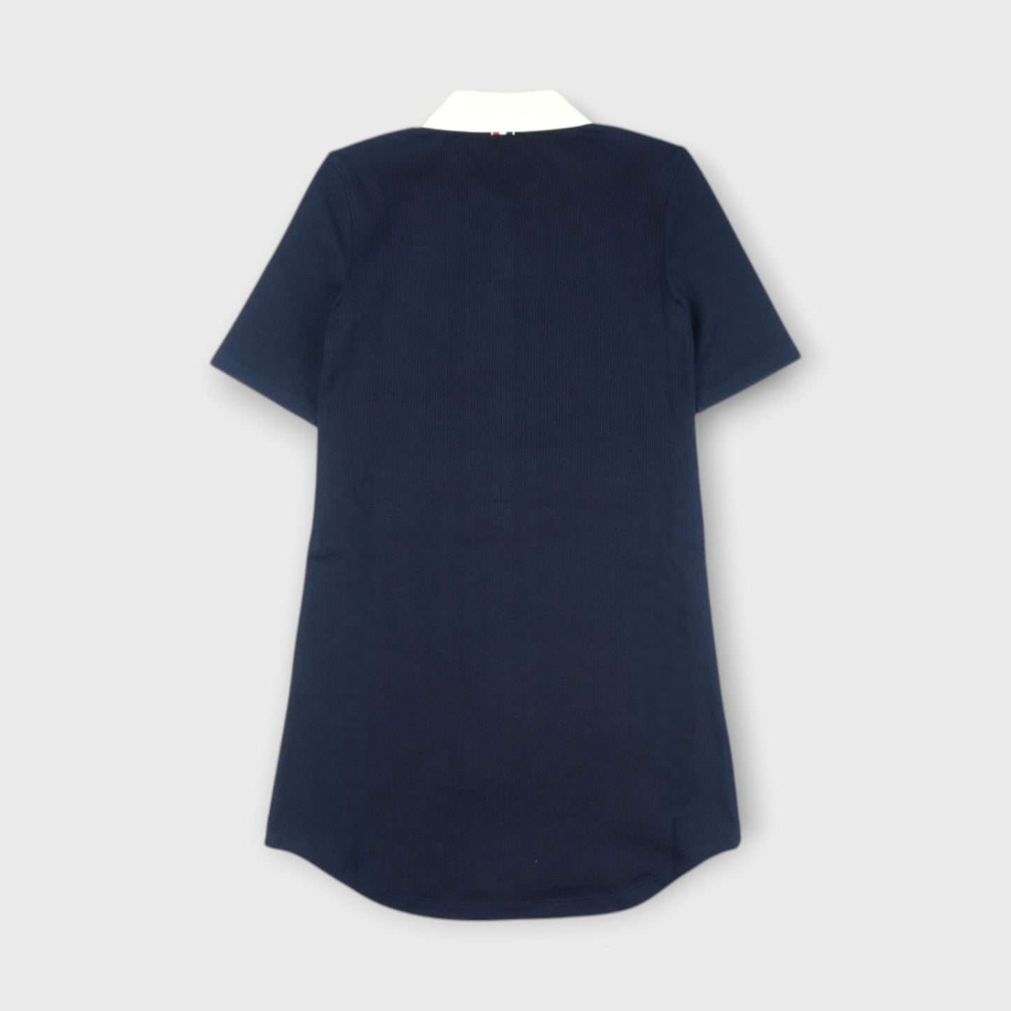 THOM BROWNE SHORT SLEEVE POLO DRESS W/ CONTRAST RIB TRIM IN SOLID DOUBLE FACE KNIT