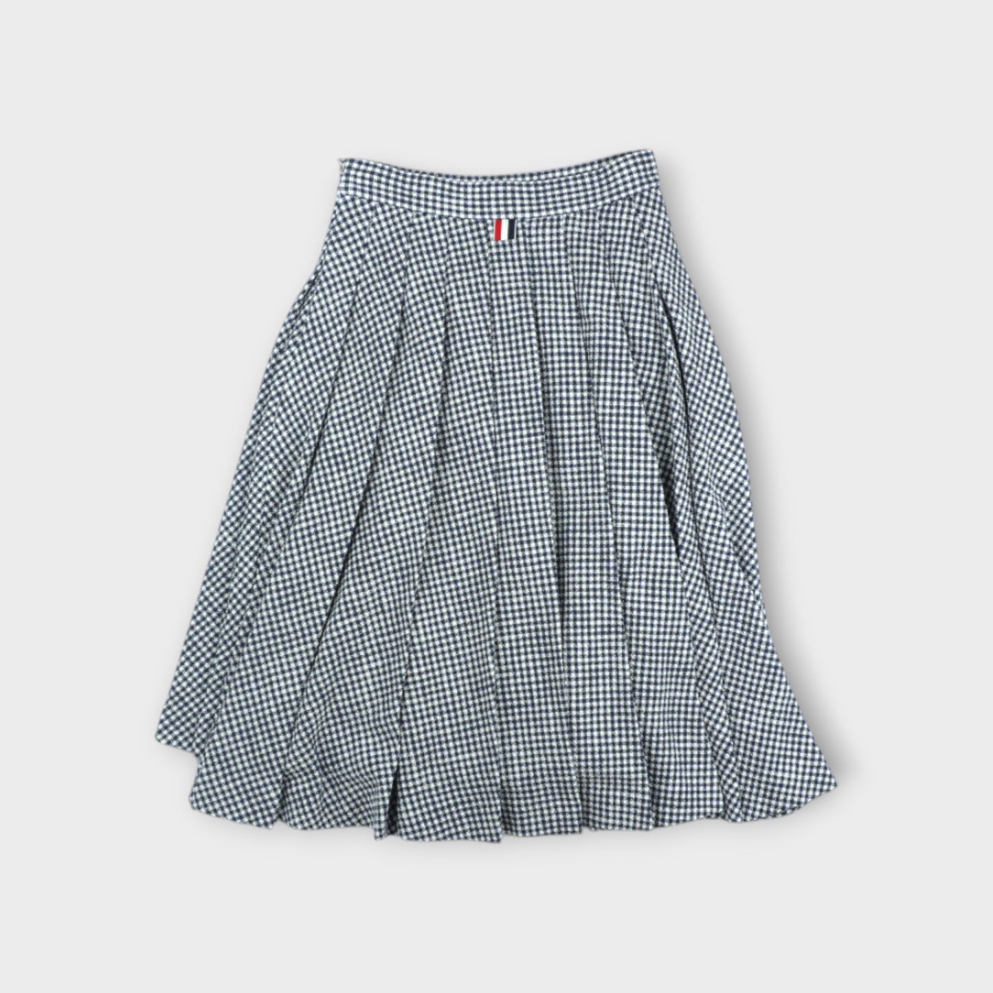 THOM BROWNE KNEE LENGTH PLEATED SKIRT IN GINGHAM COTTON TWEED