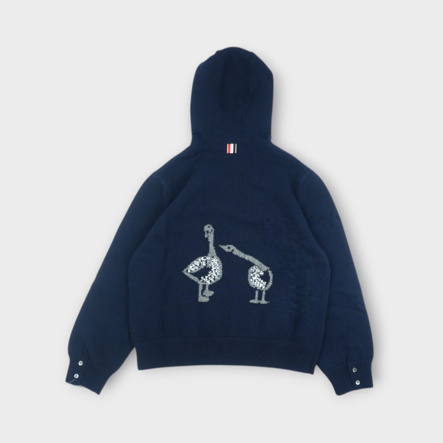 THOM BROWNE GEESE JERSEY INTARSIA ZIP UP HOODIE IN MERINO WOOL