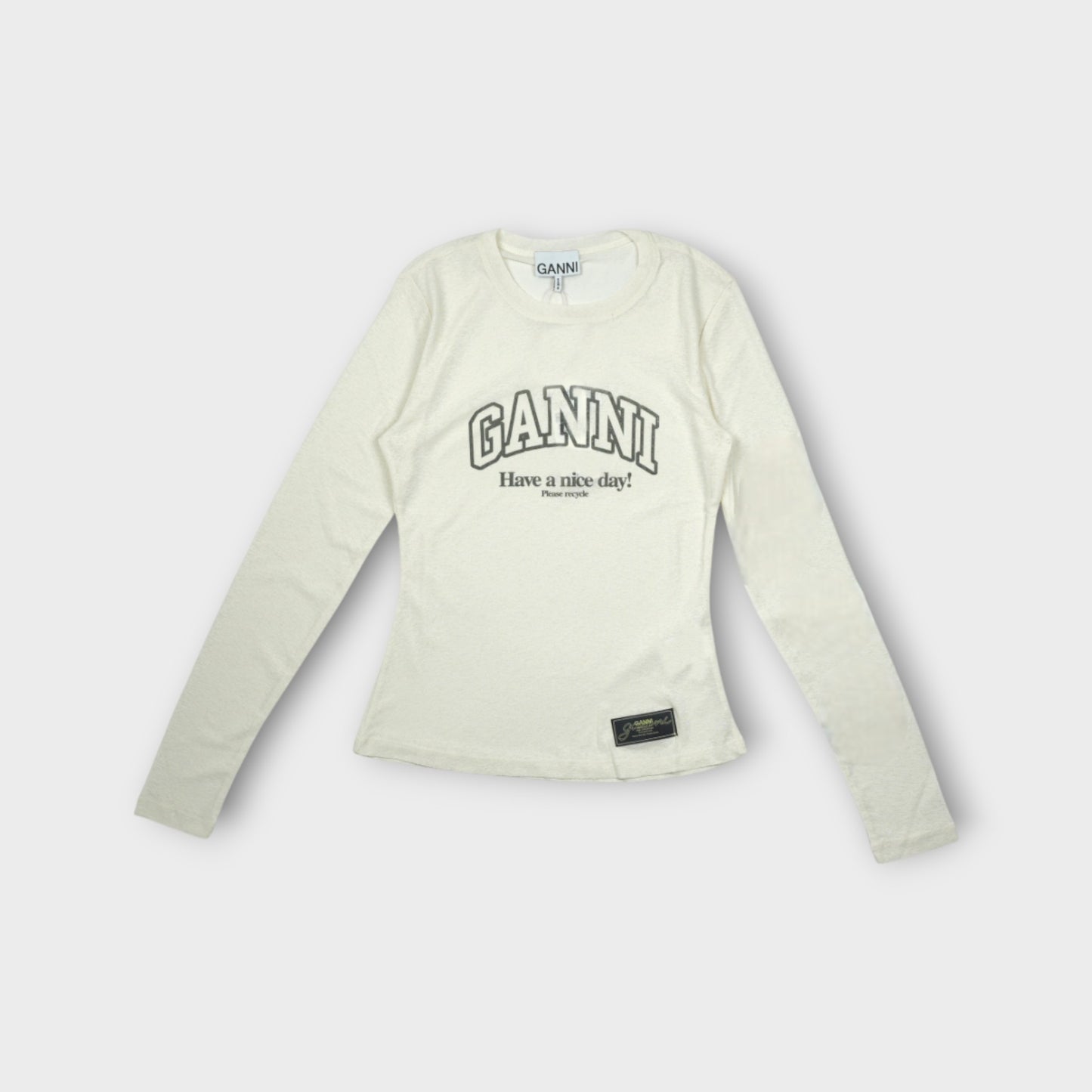 GANNI Printed Marl Mesh Long Sleeve Top