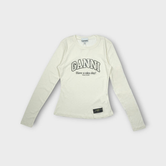 GANNI Printed Marl Mesh Long Sleeve Top