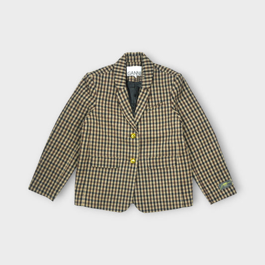 GANNI Check Wool Mix Oversized Blazer