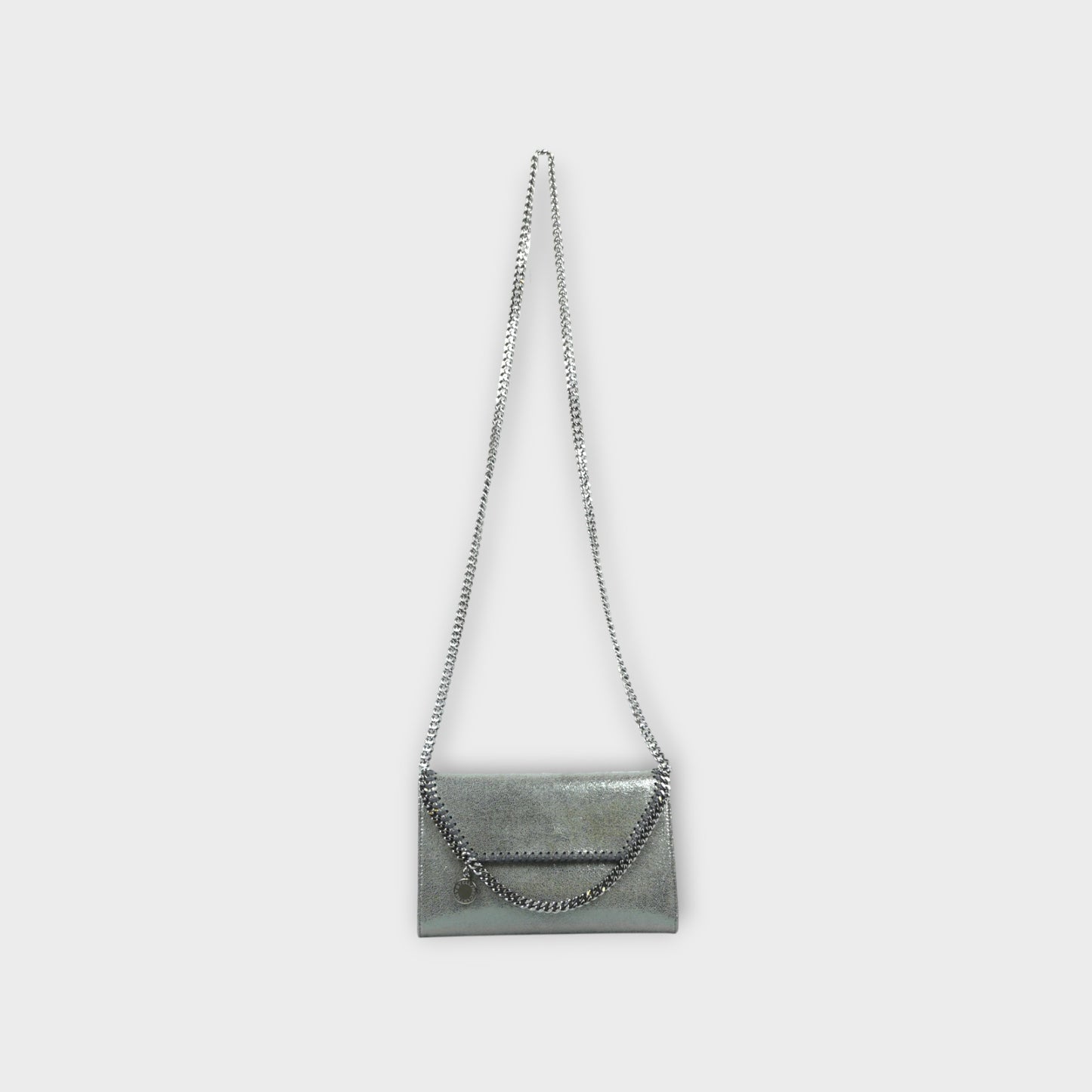 STELLA McCARTNEY FALABELLA WALLET W/ CHAIN BAG ECO SHINY DOTTED CHAMOIS W/RUTHENIUM CHAIN - AIRLITE
