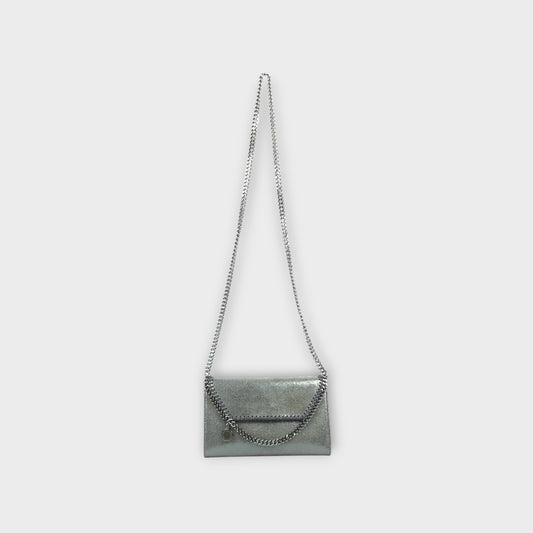 STELLA McCARTNEY FALABELLA WALLET W/ CHAIN BAG ECO SHINY DOTTED CHAMOIS W/RUTHENIUM CHAIN - AIRLITE