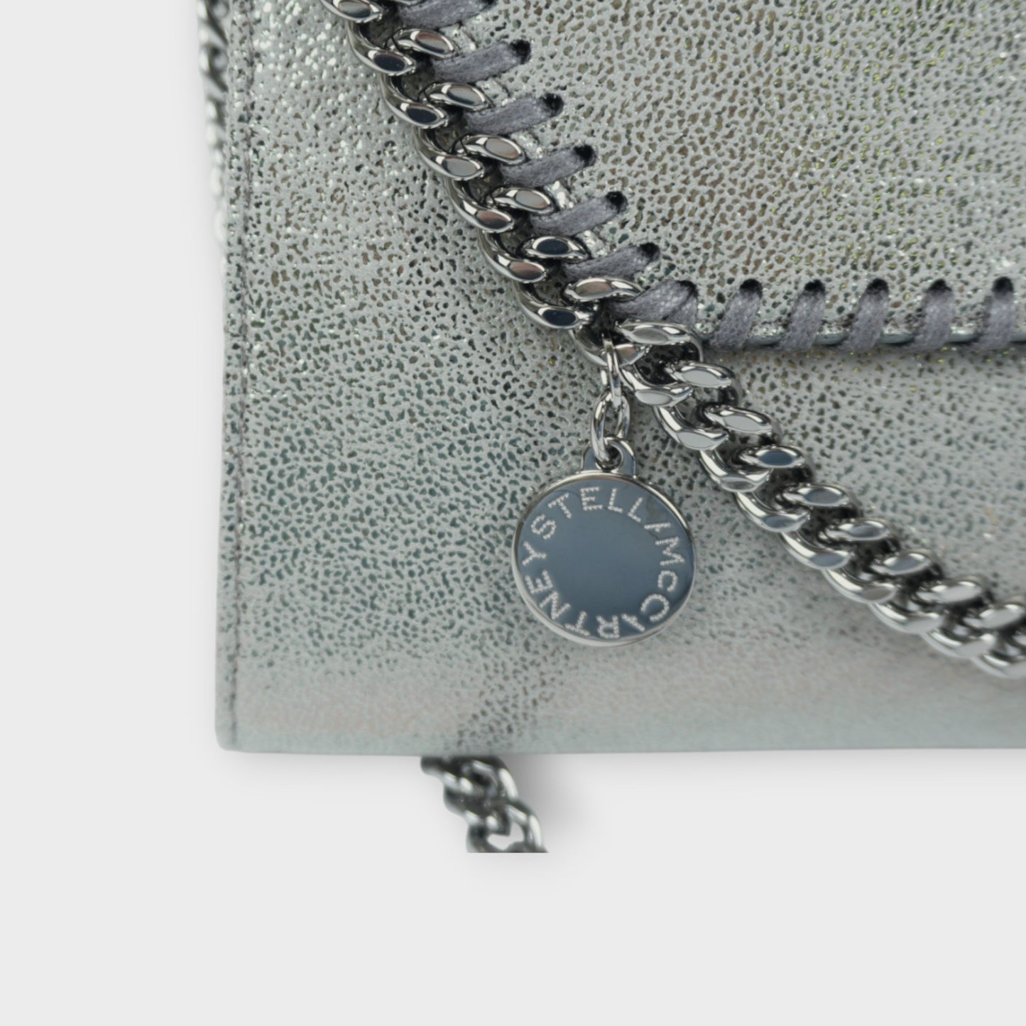 STELLA McCARTNEY FALABELLA WALLET W/ CHAIN BAG ECO SHINY DOTTED CHAMOIS W/RUTHENIUM CHAIN - AIRLITE