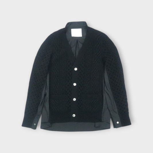 sacai Wool Knit x Cotton Poplin Cardigan