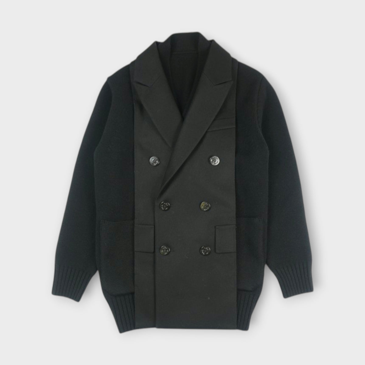 sacai WOMEN Wool Flannel x Wool Knit Cardigan