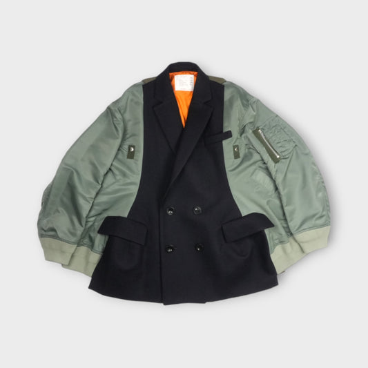 sacai Wool Melton x Nylon Twill Quilted Coat