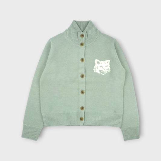 MAISON KITSUNÉ FOX HEAD INTARSIA HIGH NECK CARDIGAN