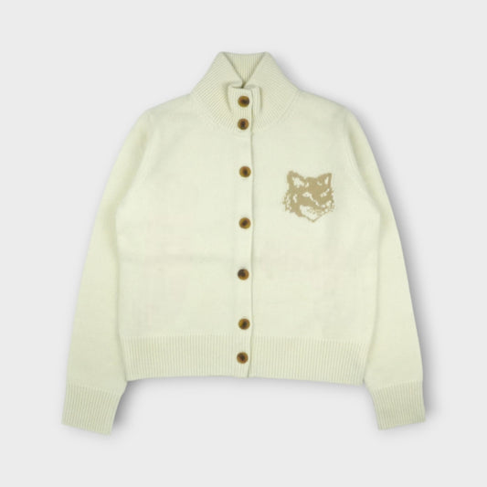 MAISON KITSUNÉ FOX HEAD INTARSIA HIGH NECK CARDIGAN