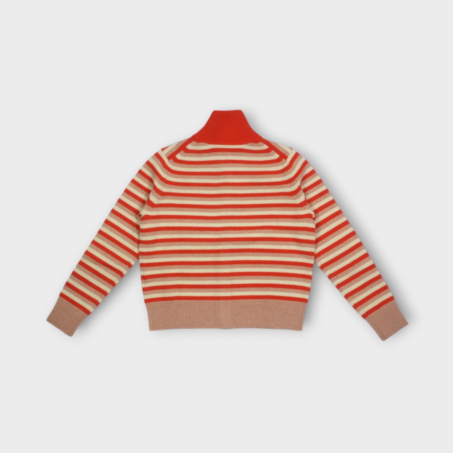 MAISON KITSUNÉ FOX HEAD INTARSIA STRIPED HIGH NECK CARDIGAN