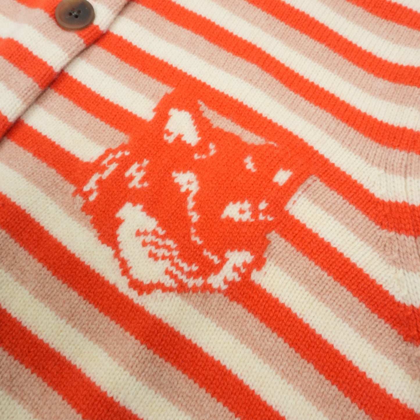 MAISON KITSUNÉ FOX HEAD INTARSIA STRIPED HIGH NECK CARDIGAN