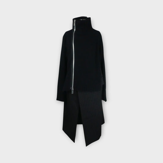 sacai  Stripe Doeskin x Wool Knit Coat Dress