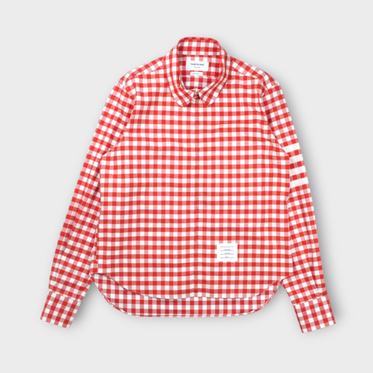 【下書き】THOM BROWNE RC ROUND HEM ZIP UP SHIRT W/ T BAR PULLER IN 4 BAR GINGHAM CHECK FLANNEL