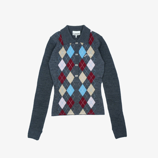 GANNI Fine Merino Jacquard Polo