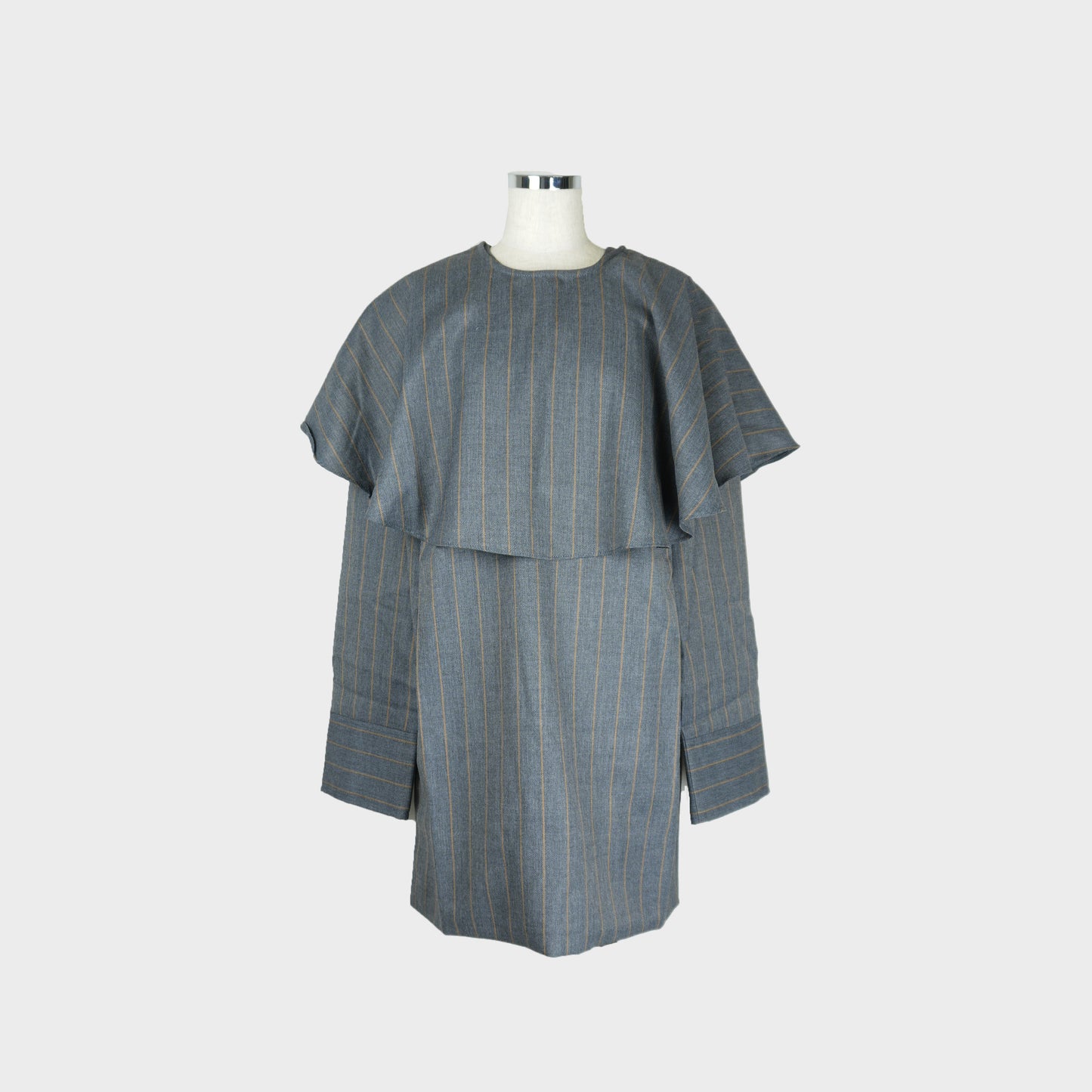 GANNI Brushed Wool Stripe Circle Collar Mini Dress