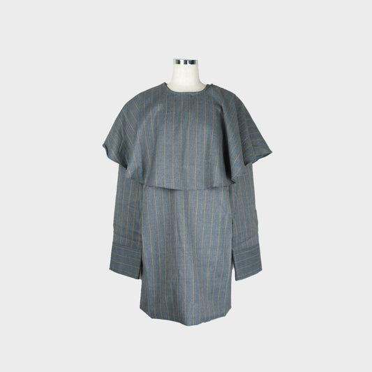 GANNI Brushed Wool Stripe Circle Collar Mini Dress