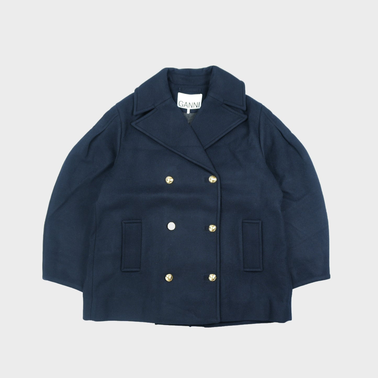 GANNI Peacoat Wool Midi Coat