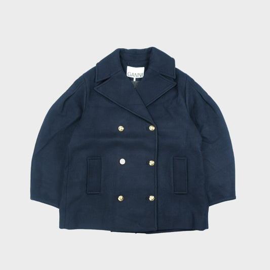 GANNI Peacoat Wool Midi Coat