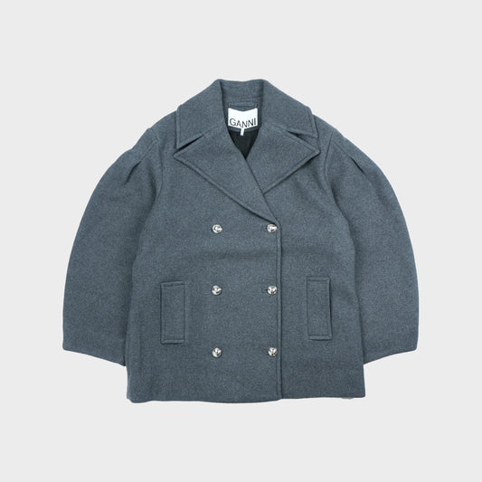 GANNI Peacoat Wool Midi Coat