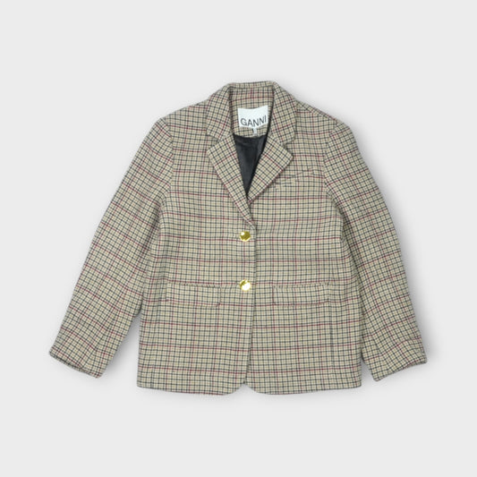 GANNI Check Wool Mix Boxy Blazer