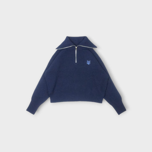 MAISON KITSUNÉ BOLD FOX HEAD PATCH HALF ZIP RIBBED JUMPER