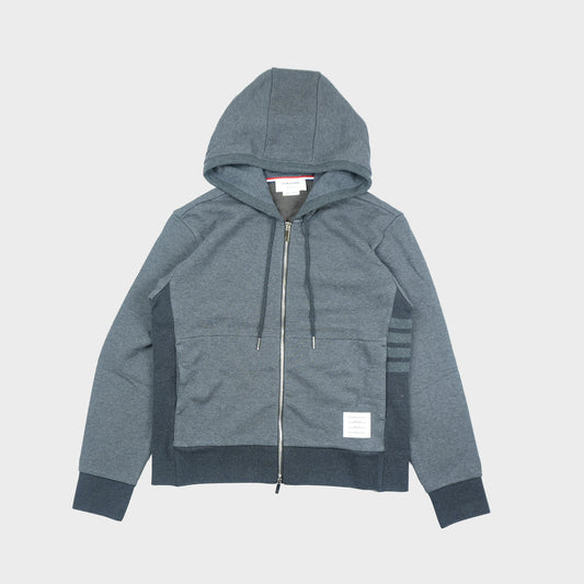 THOM BROWNE ZIP UP HOODIE W/ ENGINEERED 4 BAR IN COLOR BLOCKED SOLID CLASSIC LOOPBACK JERSEY