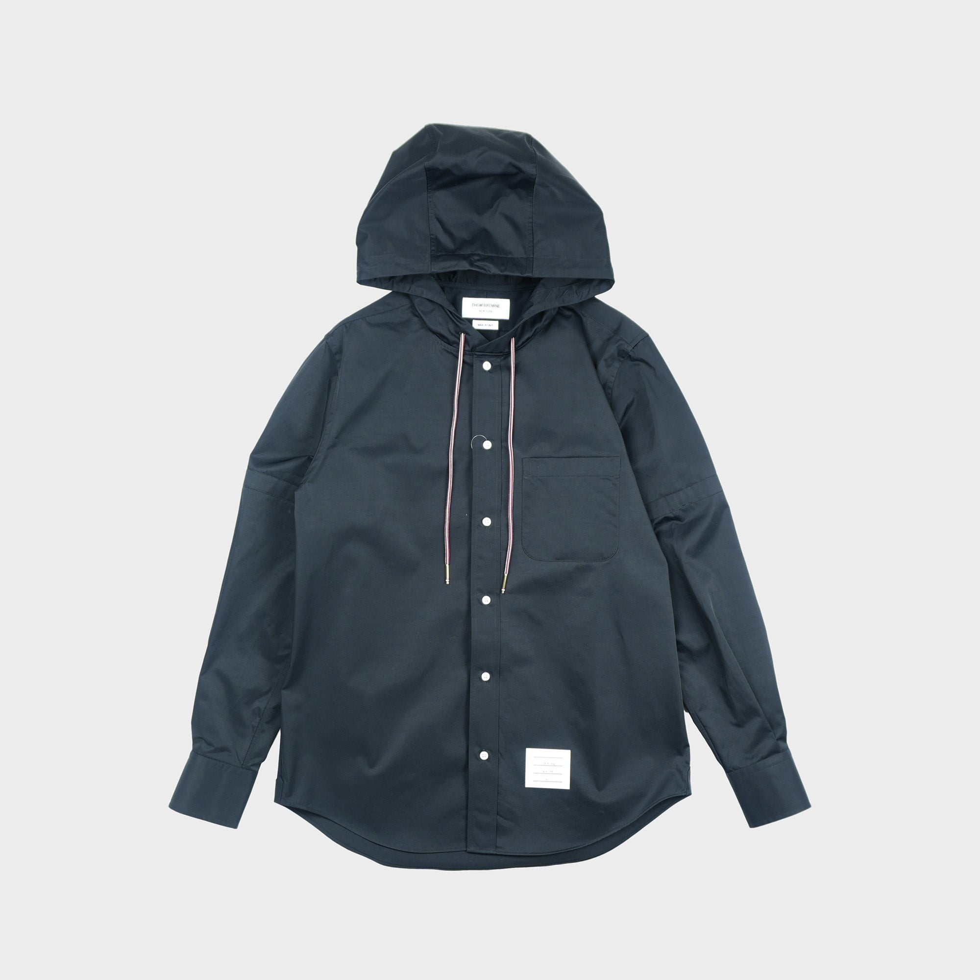 THOM BROWNE HOODED STRAIGHT FIT L/S SHIRT W/ RWB CUFF DETAIL AND