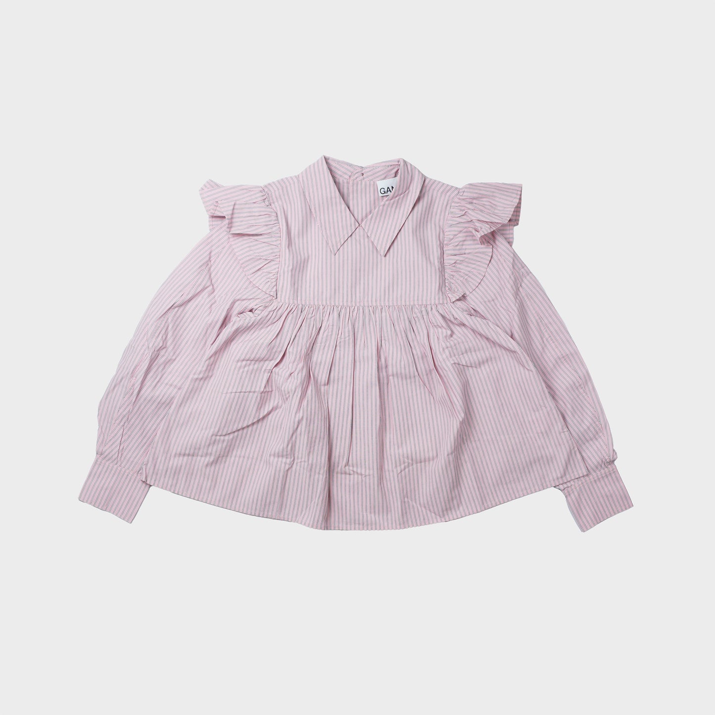 GANNI Oxford Stripe Frill Blouse