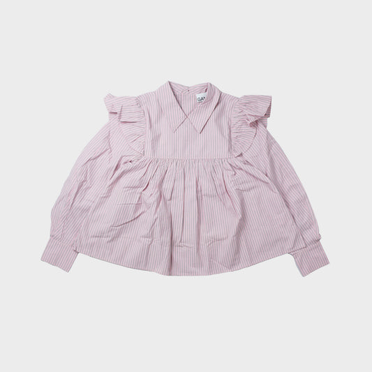 GANNI Oxford Stripe Frill Blouse
