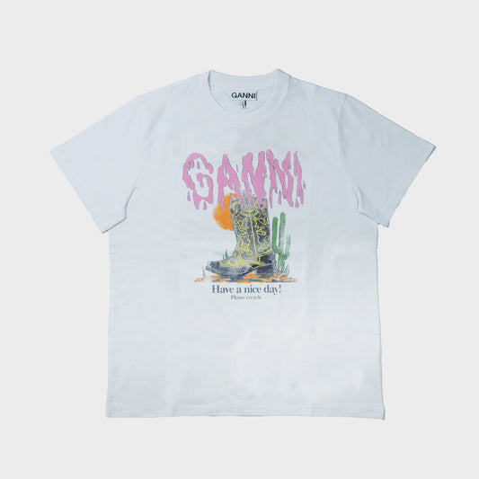 GANNI Basic Cotton Jersey T-shirt Boots Print