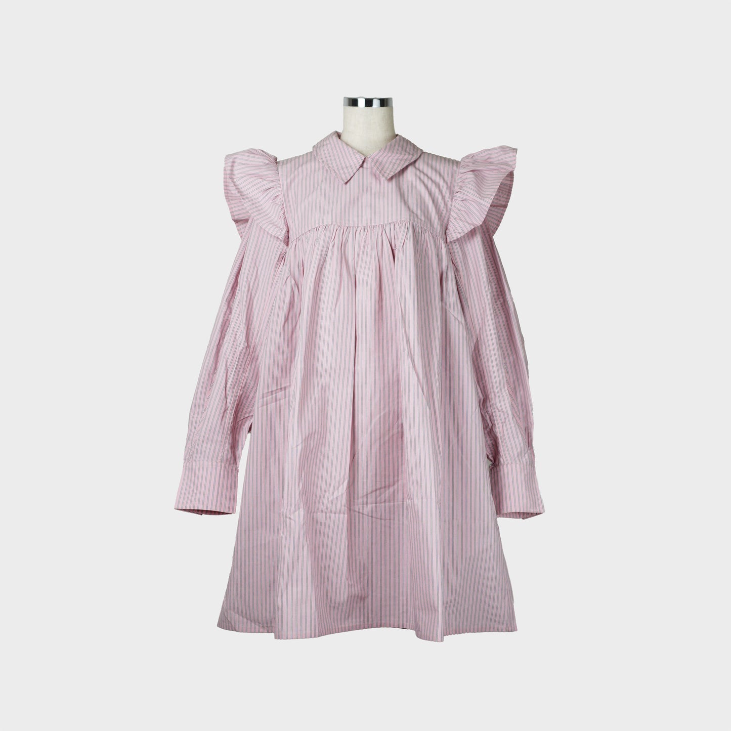 GANNI Oxford Stripe Mini Frill Dress