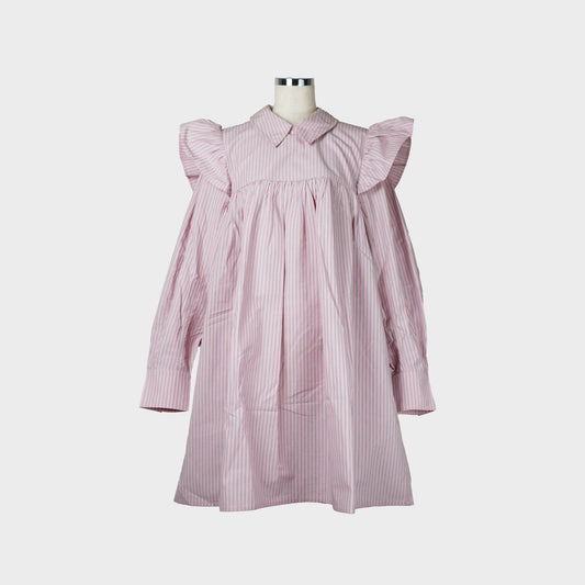 GANNI Oxford Stripe Mini Frill Dress