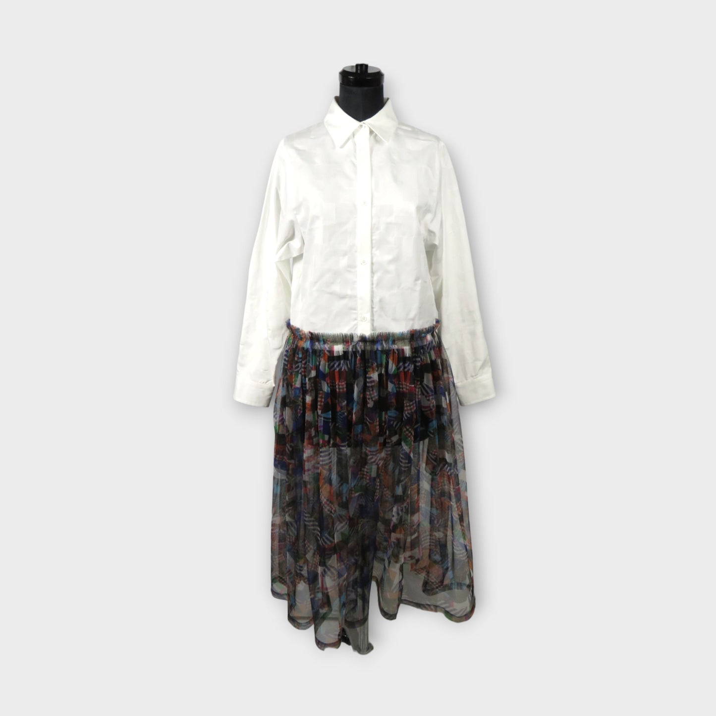 ANREALAGE PATCHWORK PRINT TULLE DOCKING SHIRT