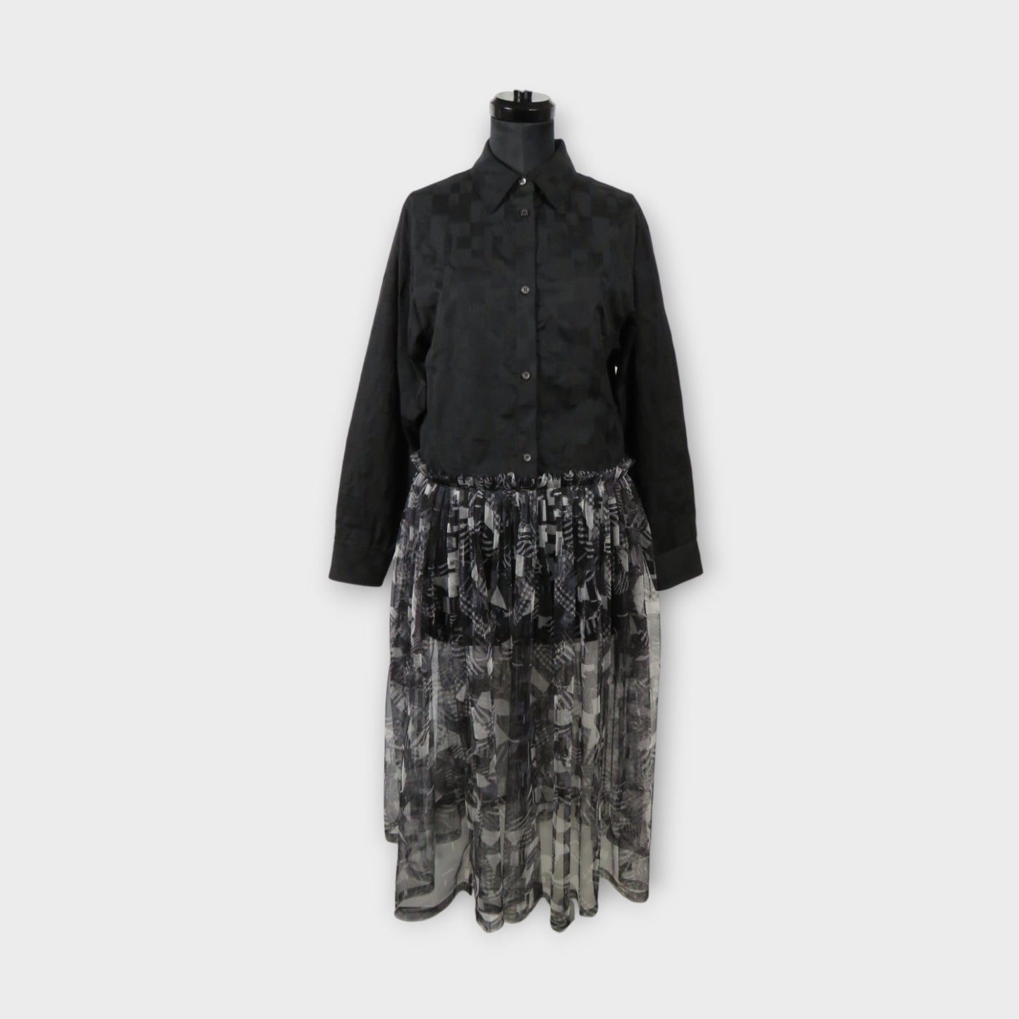 ANREALAGE PATCHWORK PRINT TULLE DOCKING SHIRT