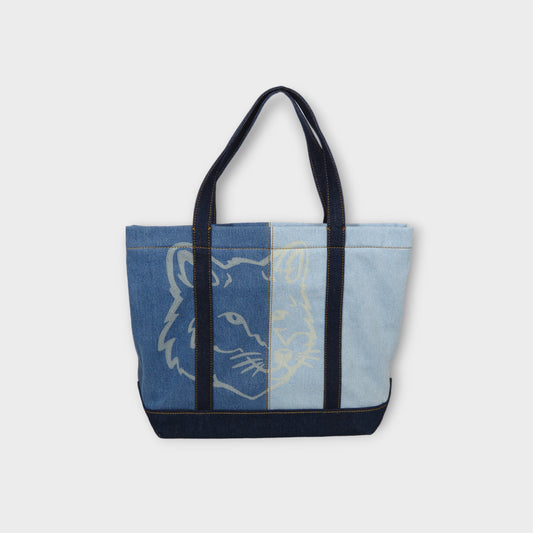 MAISON KITSUNÉ FOX HEAD MEDIUM DENIM TOTE