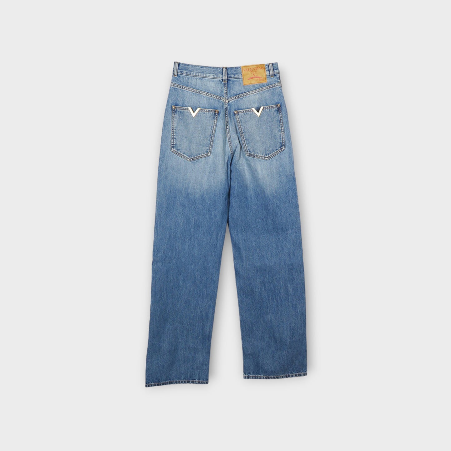 VALENTINO Logo Patch Wide Leg Jeans